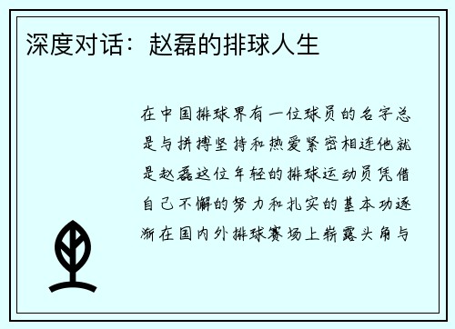 深度对话：赵磊的排球人生
