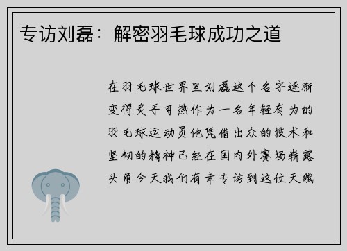 专访刘磊：解密羽毛球成功之道