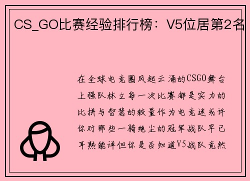 CS_GO比赛经验排行榜：V5位居第2名