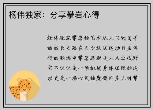 杨伟独家：分享攀岩心得