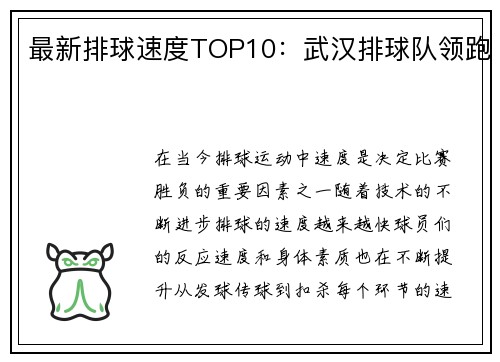 最新排球速度TOP10：武汉排球队领跑